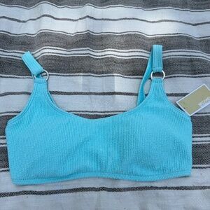 Michael Kors Textured Logo Ring Bralette Bikini Top Blue Size Large New